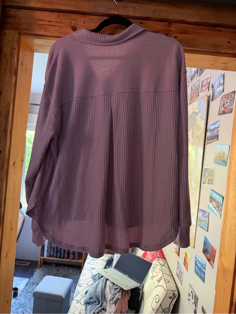 Lavender Ribbed Button-Down Shirt - Picture 2 of 3